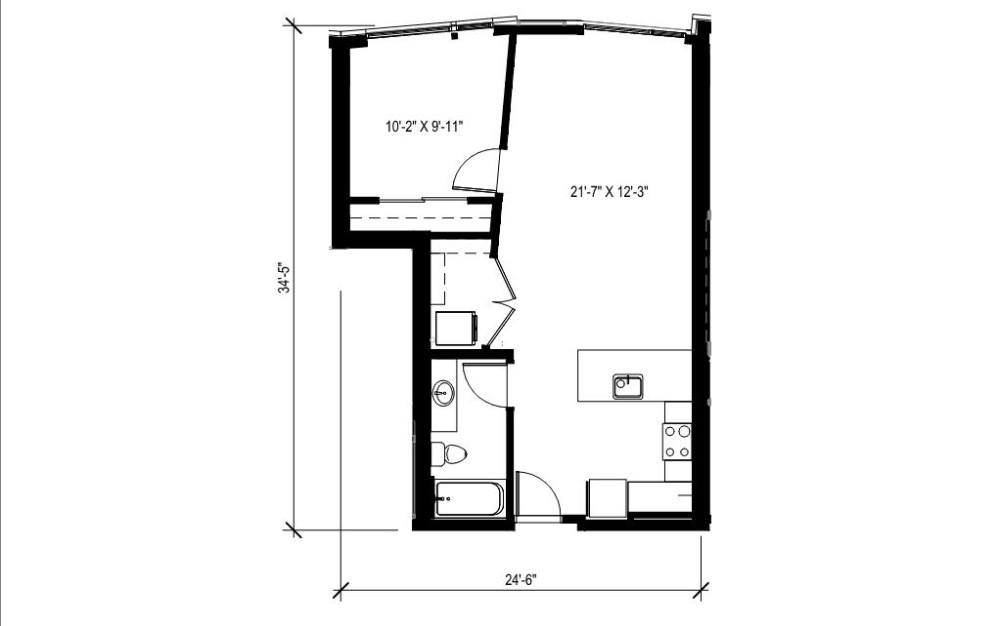 1 Bedroom - A3 - 1 bedroom floorplan layout with 1 bathroom and 727 square feet