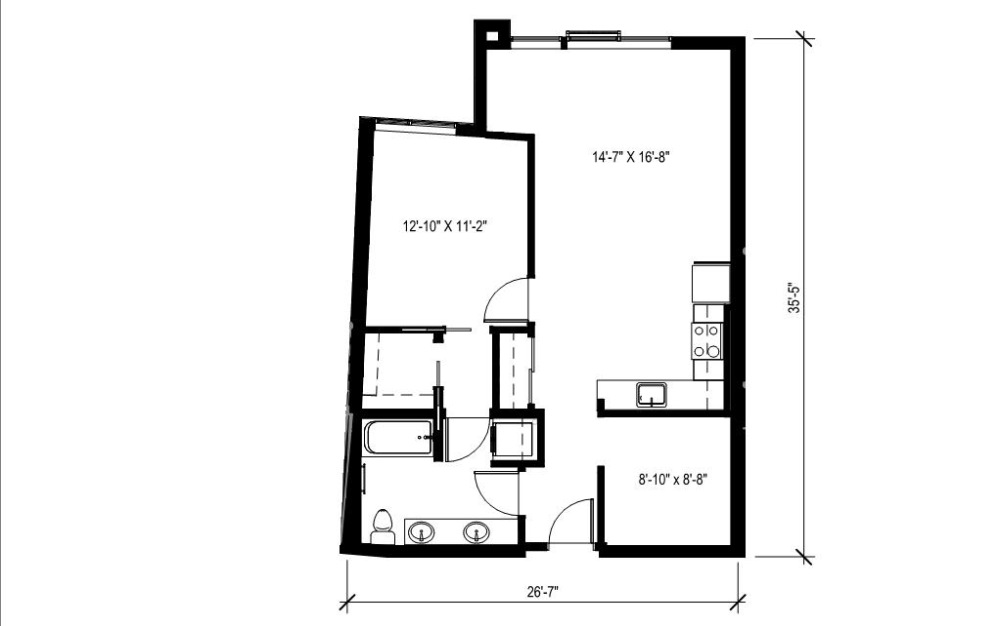 1 Bedroom + Den - A+6 - 1 bedroom floorplan layout with 1 bathroom and 869 square feet