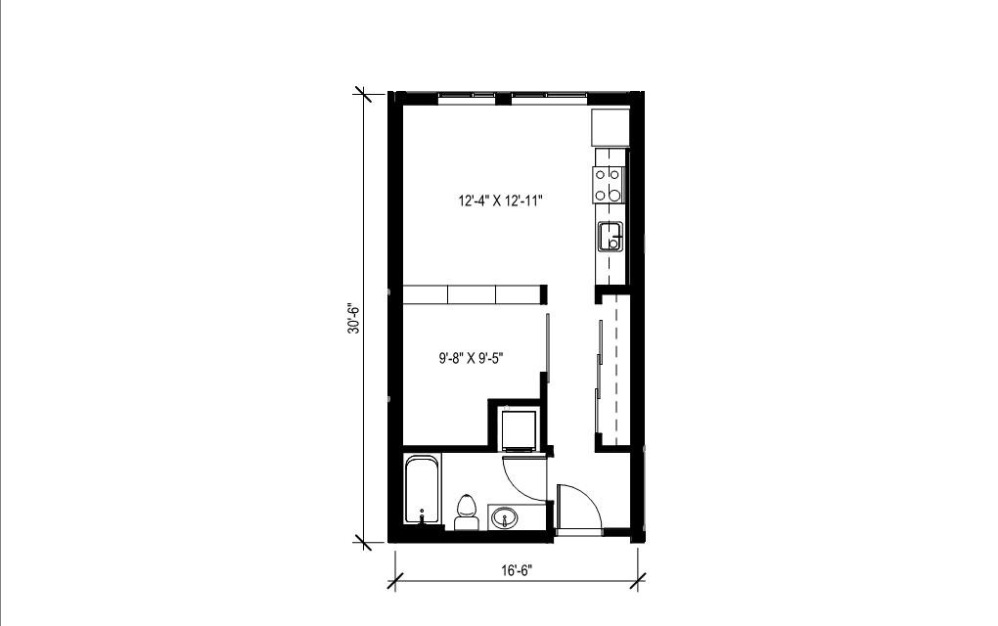 Open 1x1 - 1 - Studio floorplan layout with 1 bathroom and 509 square feet