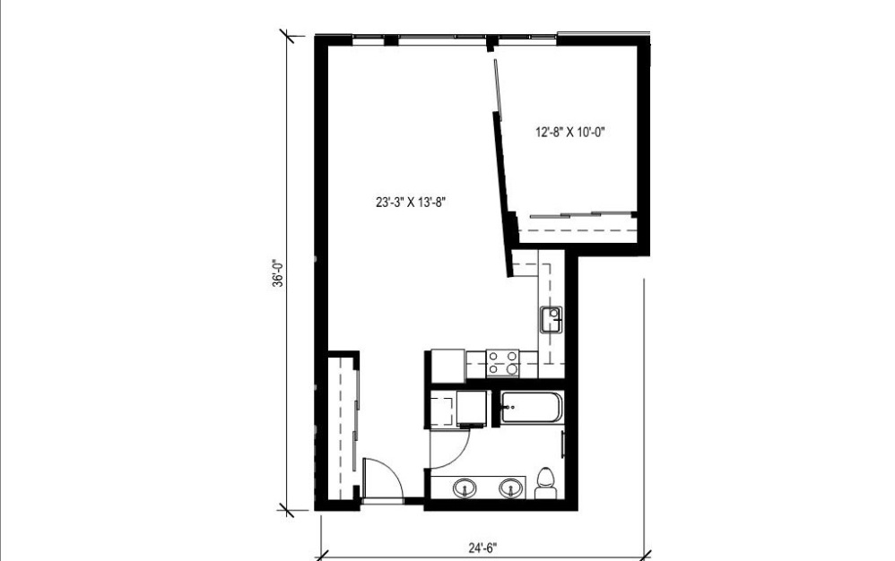 1x1 - 14 - 1 bedroom floorplan layout with 1 bathroom and 768 square feet