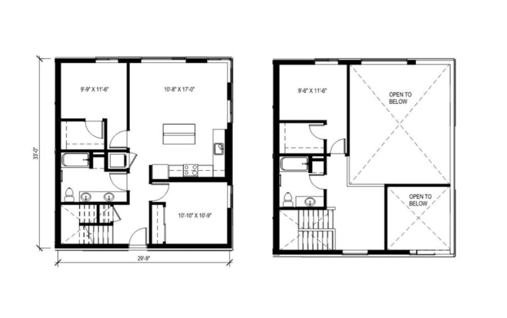 Townhome - TH12 - 2 bedroom floorplan layout with 2 bathrooms and 1347 square feet