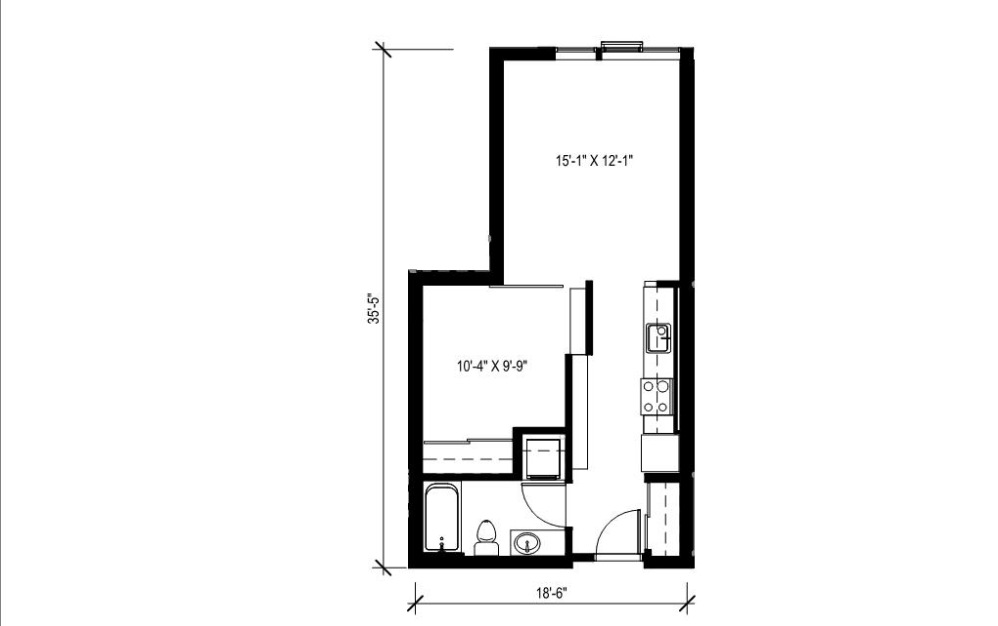 Urban 1 Bedroom - U11 - 1 bedroom floorplan layout with 1 bathroom and 566 - 568 square feet
