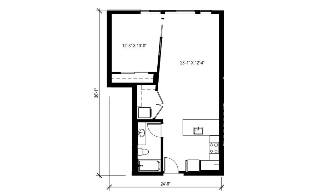 Urban 1 Bedroom - U7 - 1 bedroom floorplan layout with 1 bathroom and 839 square feet
